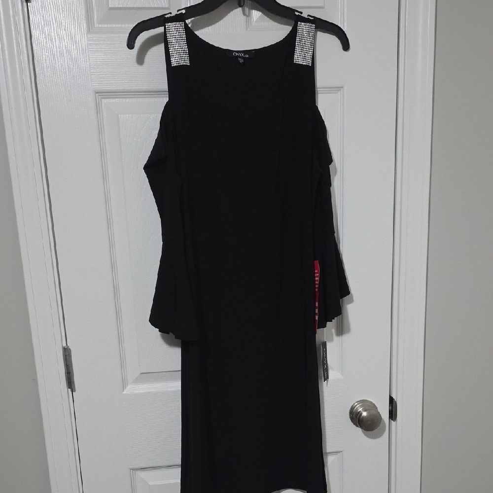 ONYX Nite Black Dress with Embellished Straps